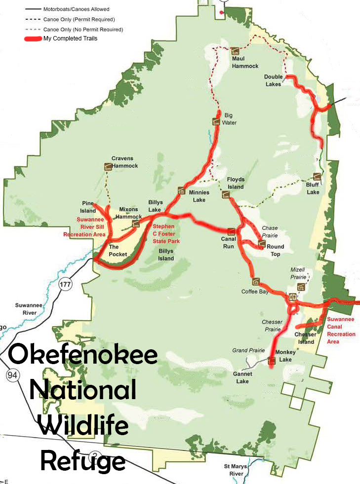 Map of the Okefenokee National Wildlife Refuge.